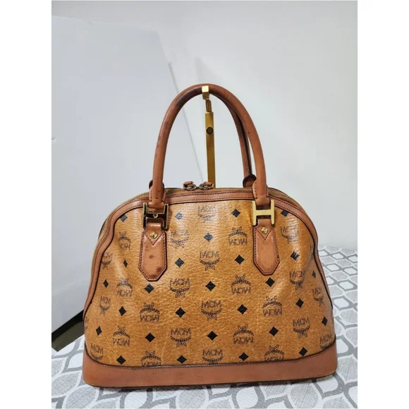 MCM Visetos Large Heritage Bowler Bag Cognac - Picture 3 of 16